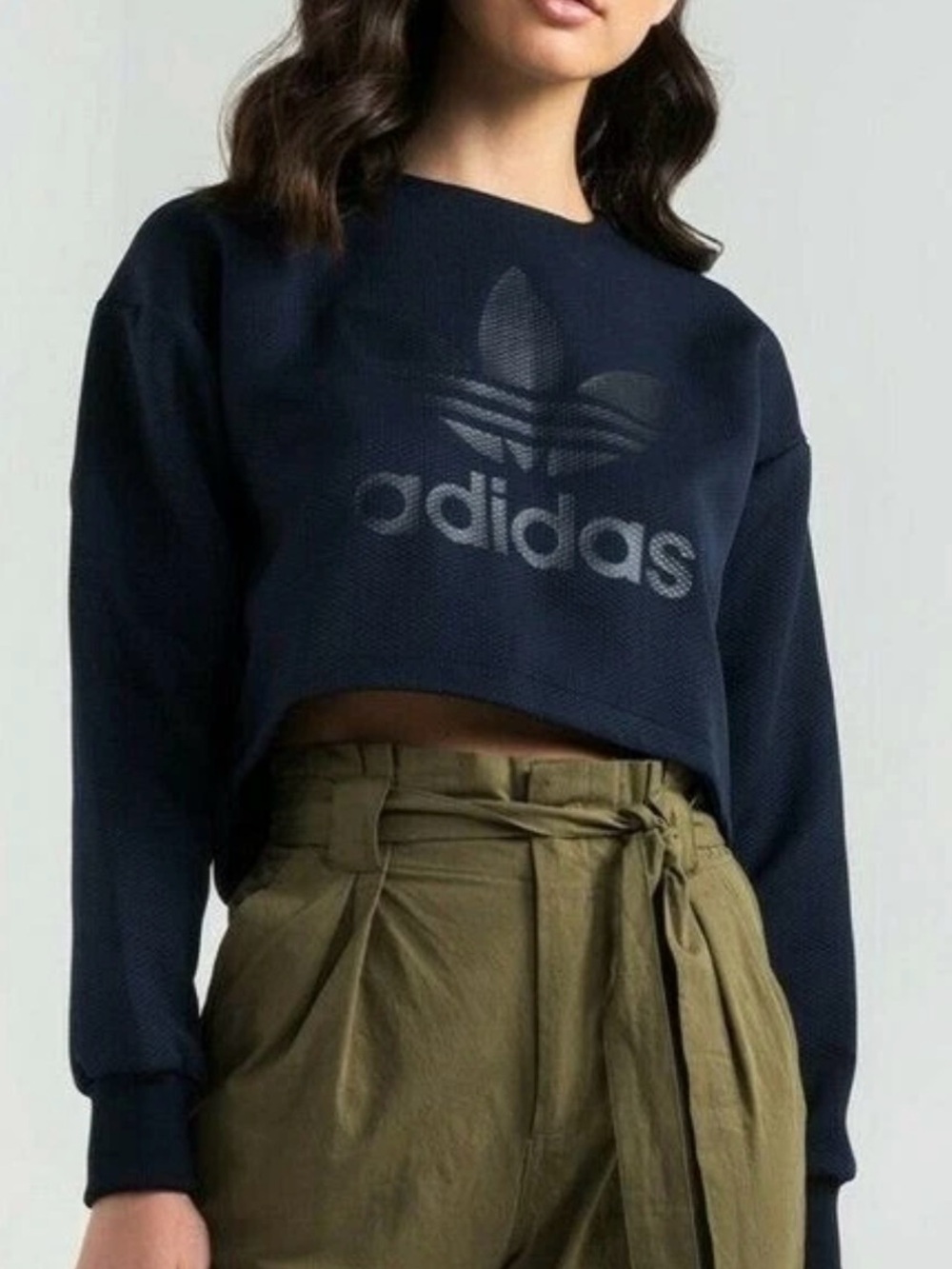 adidas Navy Cropped Trefoil Sweatshirt